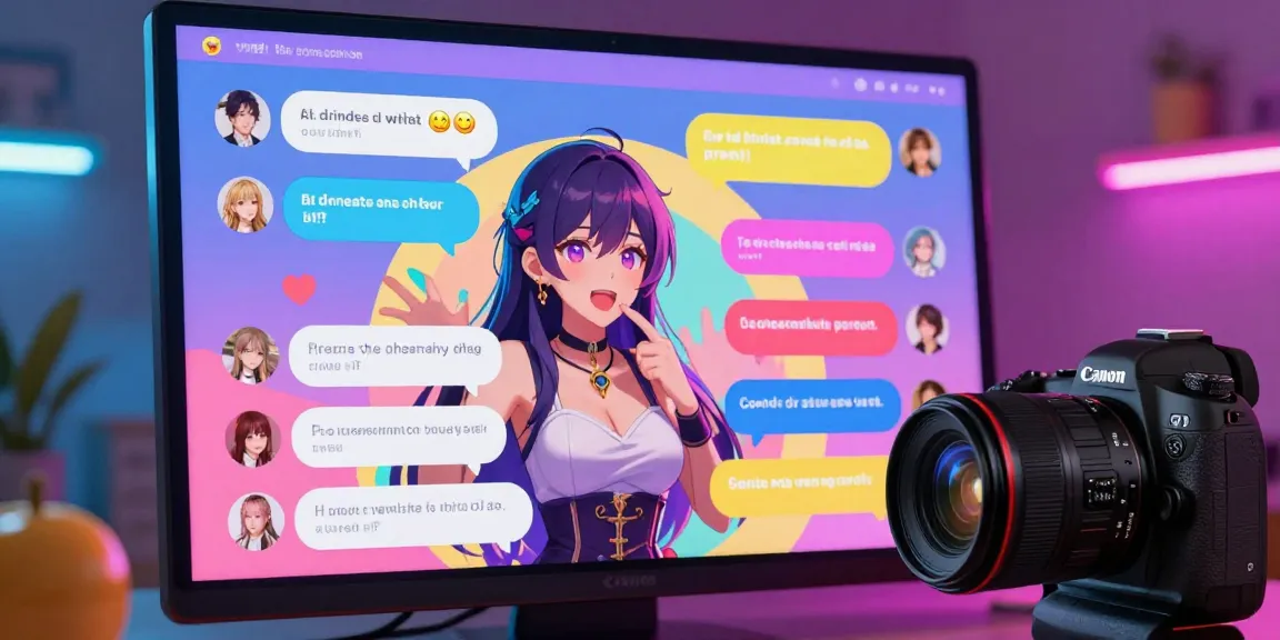 Engaging anime character in a lively hentai chat environment, showcasing vibrant interactions in a colorful digital space.