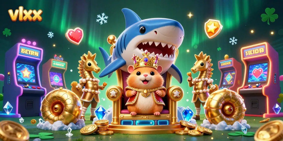 Experience the thrill of vlxx with a dynamic, colorful casino scene featuring a fierce hamster king and vibrant gaming elements.