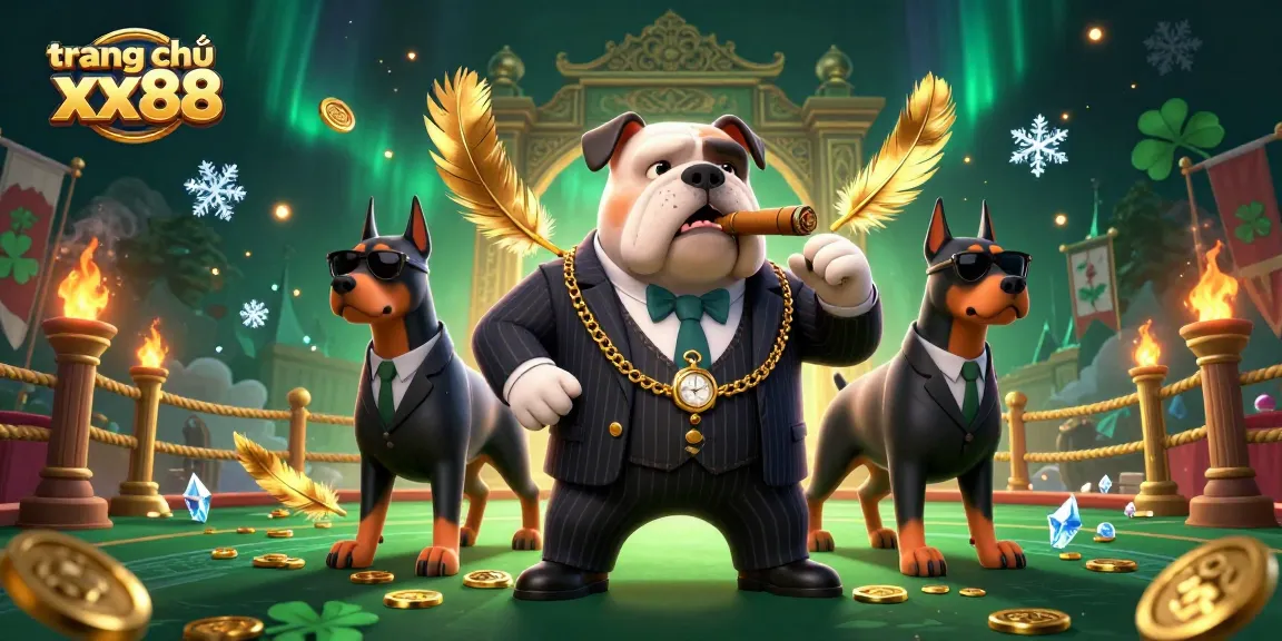 Experience the excitement of trang chủ xx88 with a dynamic 3D casino scene featuring a mafia boss and Doberman bodyguards.