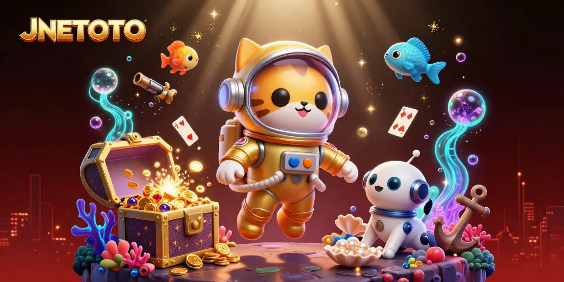 JNETOTO menampilkan kombinasi kucing astronot dan anjing robot, eksplorasi harta bawah laut dalam permainan kasino.