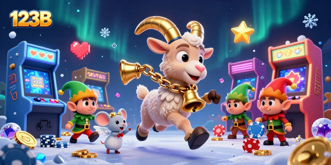 Experience thrilling gameplay at 123B with Krampus and festive characters in a lively casino scene.
