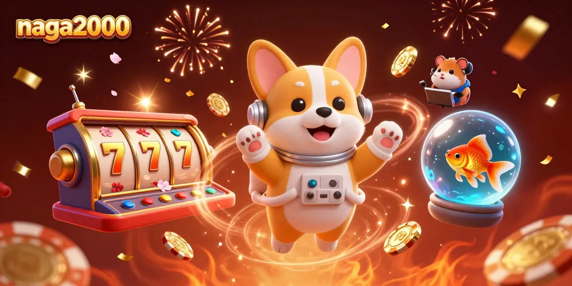 Permainan slot di NAGA2000: Astronot Corgi mengapung di kasino luar angkasa.
