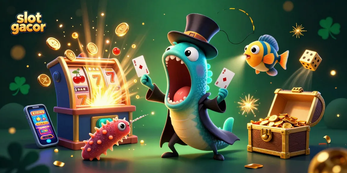 Experience slot gacor thrills with a colorful animated scene of joyful sea creatures and slot elements.