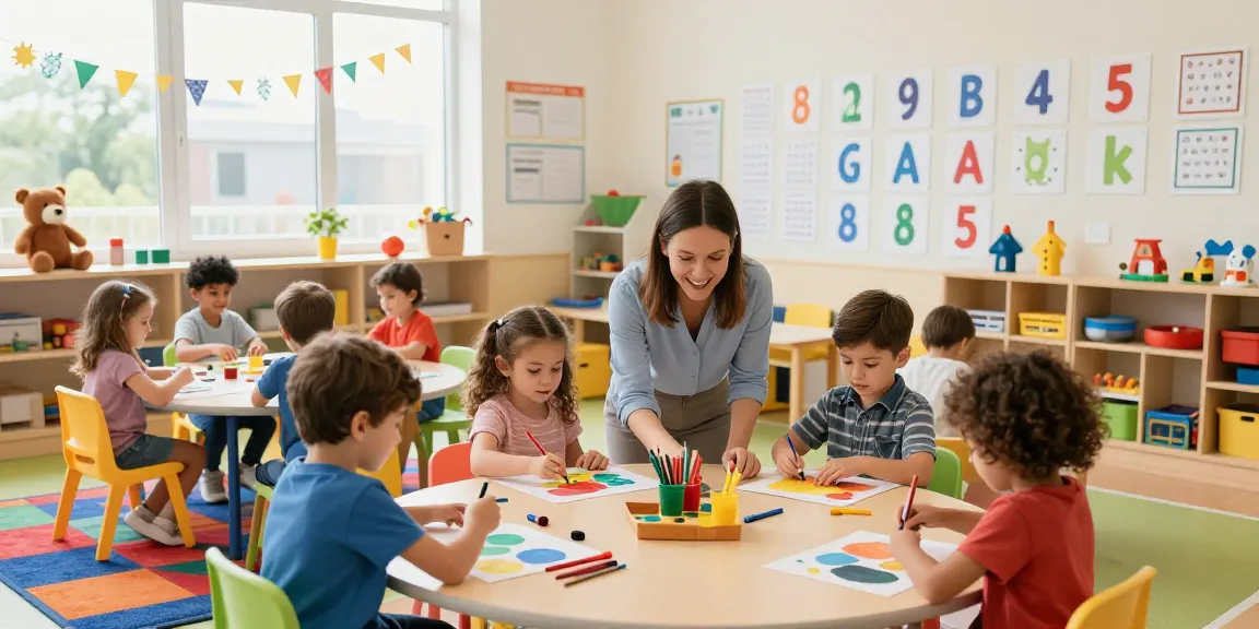 Interactive learning moment in a preschool classroom showcasing https://podarprep.com/locations vibrant educational environment.