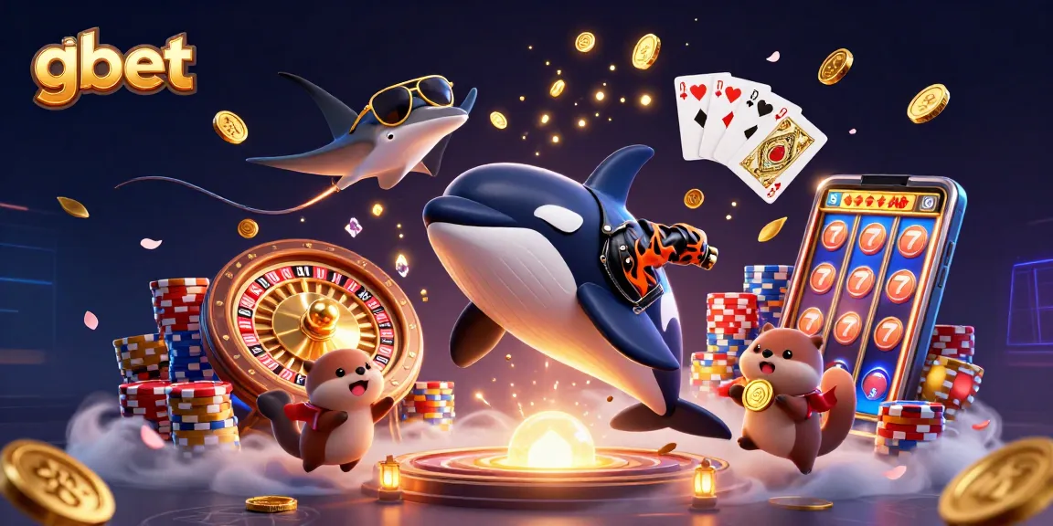 gbet showcases an exciting scene of playful characters celebrating casino wins with dynamic gaming elements.