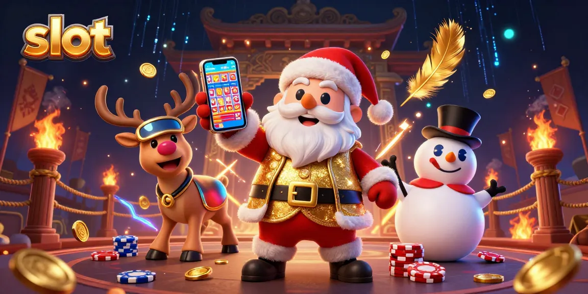 Mainkan slot dengan Santa yang bergaya kasino dan teman-teman lucunya di latar belakang yang meriah.