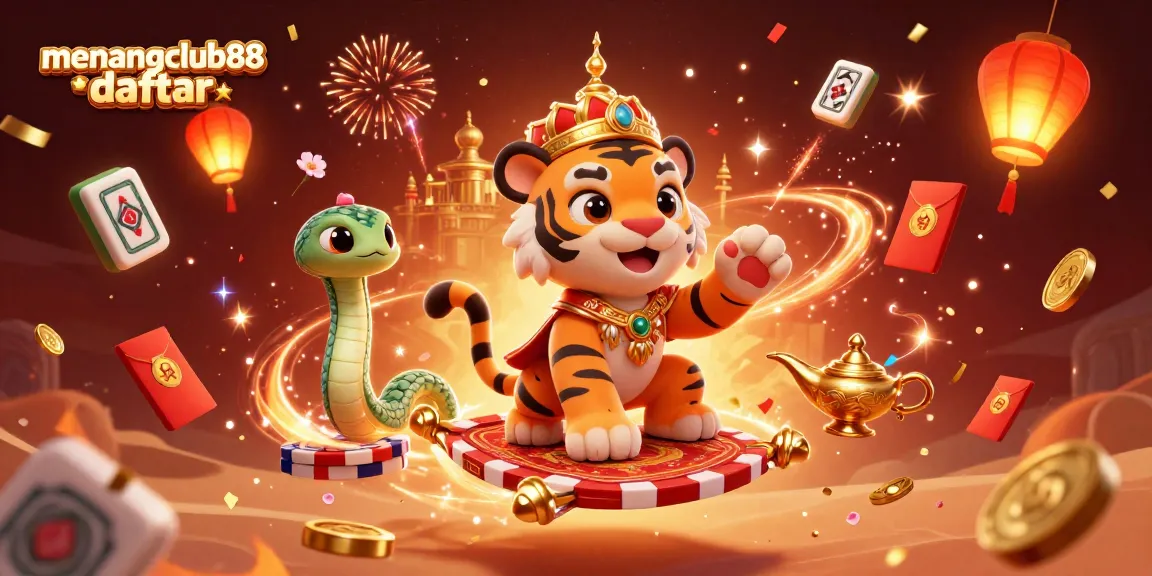 Experience the thrill of menangclub88 daftar with a vibrant illustration of a sultan on a magic carpet in a casino universe.