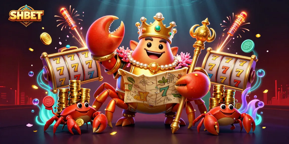 Engage in thrilling gameplay with SHBET's vibrant 3D casino scene featuring a golden crab emperor.
