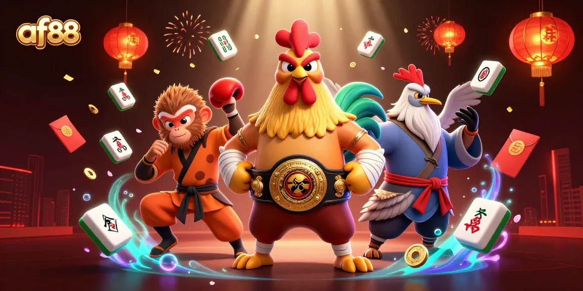 Join af88's thrilling casino adventure with a Muay Thai rooster, martial arts monkey, and crane master.