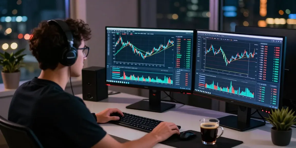 Торговля на Bitmex отзывы: трейдер анализирует графики на нескольких мониторах.
