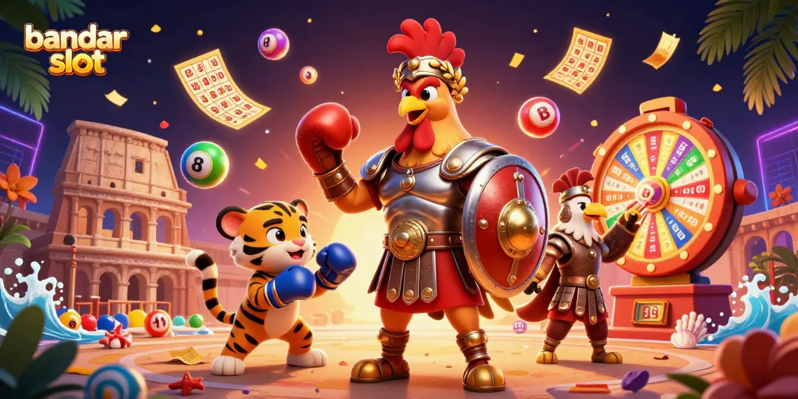 Gamble seru dengan bandar slot di arena permainan yang penuh warna dan dinamis.