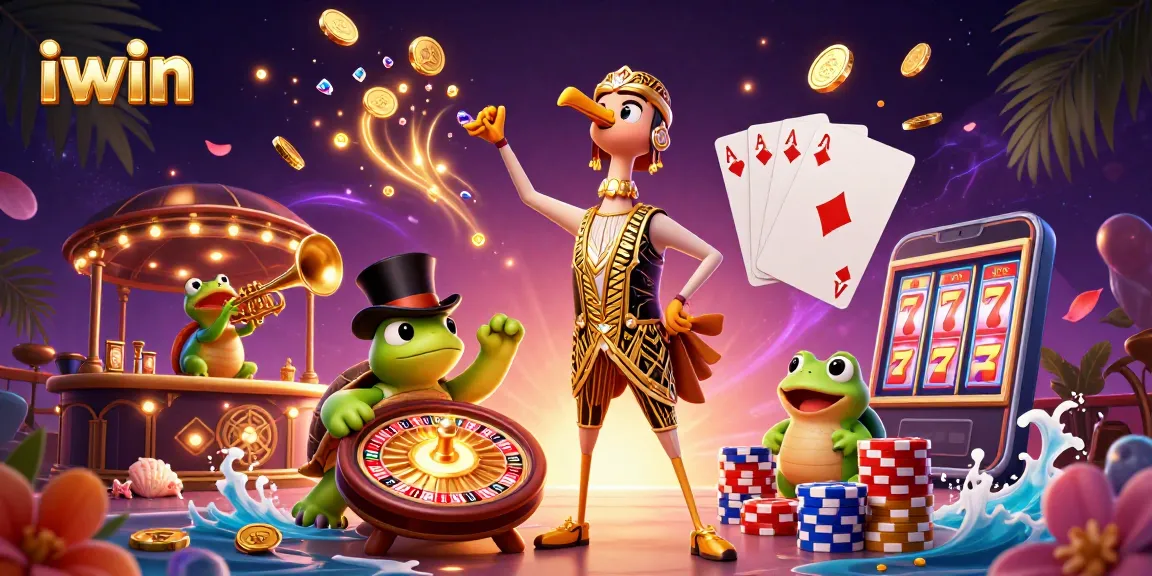Experience thrilling wins with iwin's vibrant casino scene showcasing dynamic games and playful characters.