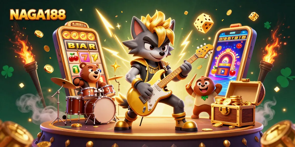 NAGA188 menghadirkan slot jackpot spektakuler dalam ilustrasi kasino yang penuh warna.