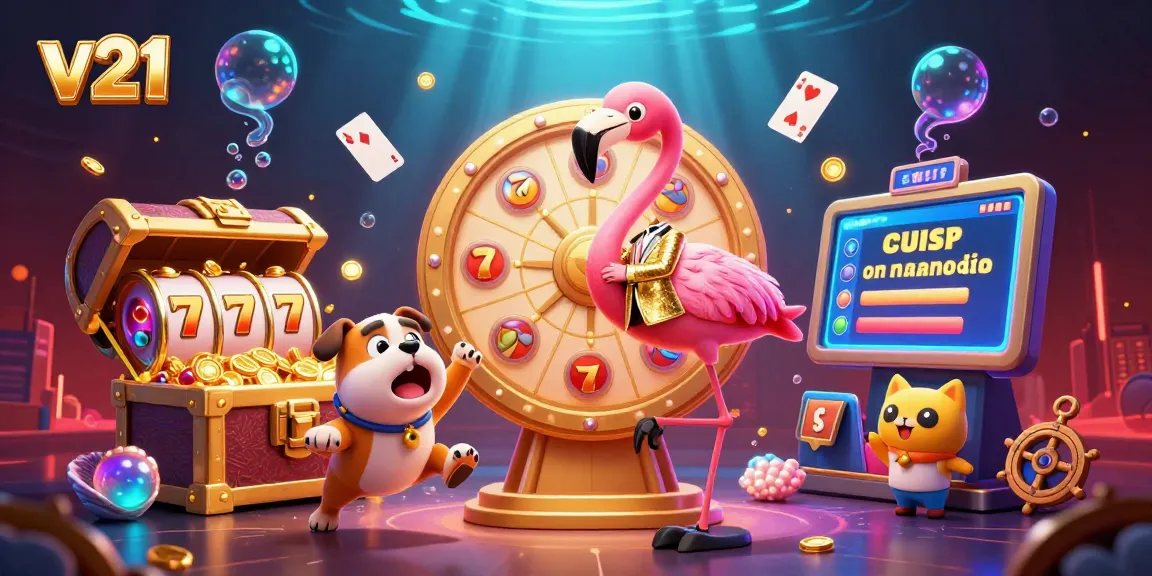 Aksi bermain slot v21 dengan karakter menarik yang memenangkan harta karun di lautan.