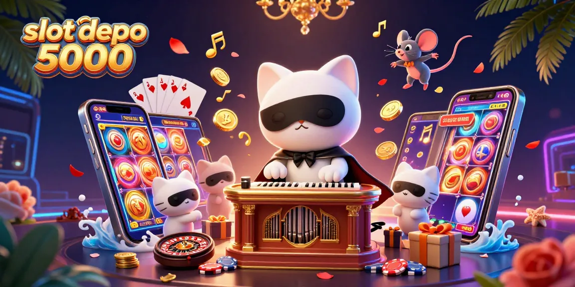 Experience thrilling wins with slot depo 5000 as enchanted characters play in a vibrant casino environment.