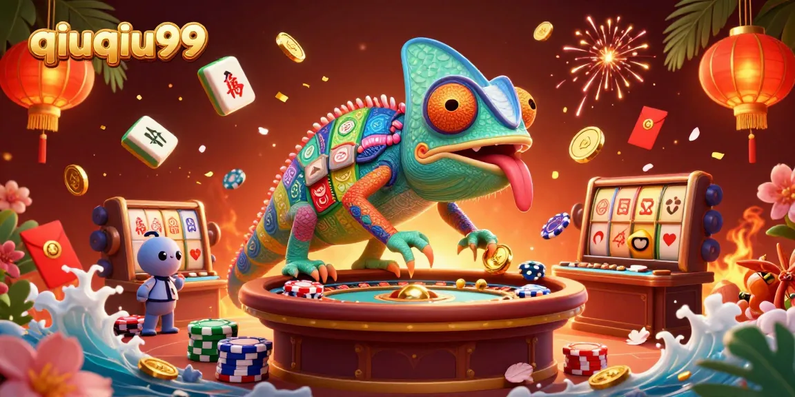 Experience thrilling gameplay at qiuqiu99, where a colorful chameleon casino owner brings excitement with vibrant game elements.