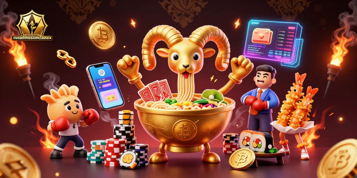 A heart-pounding moment with nvsadmissionclasssix as the ramen bowl and gyoza duo deal cards, amidst a flurry of crypto coins.