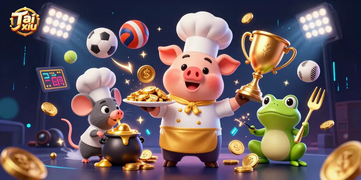 Tài xỉu action scene featuring vibrant characters and dynamic elements celebrating wins.
