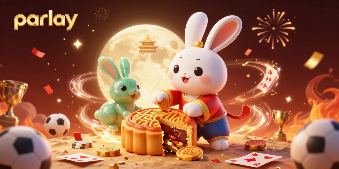 Bet on parlay strategies with a moon rabbit, poker chips, and festive gambling elements.