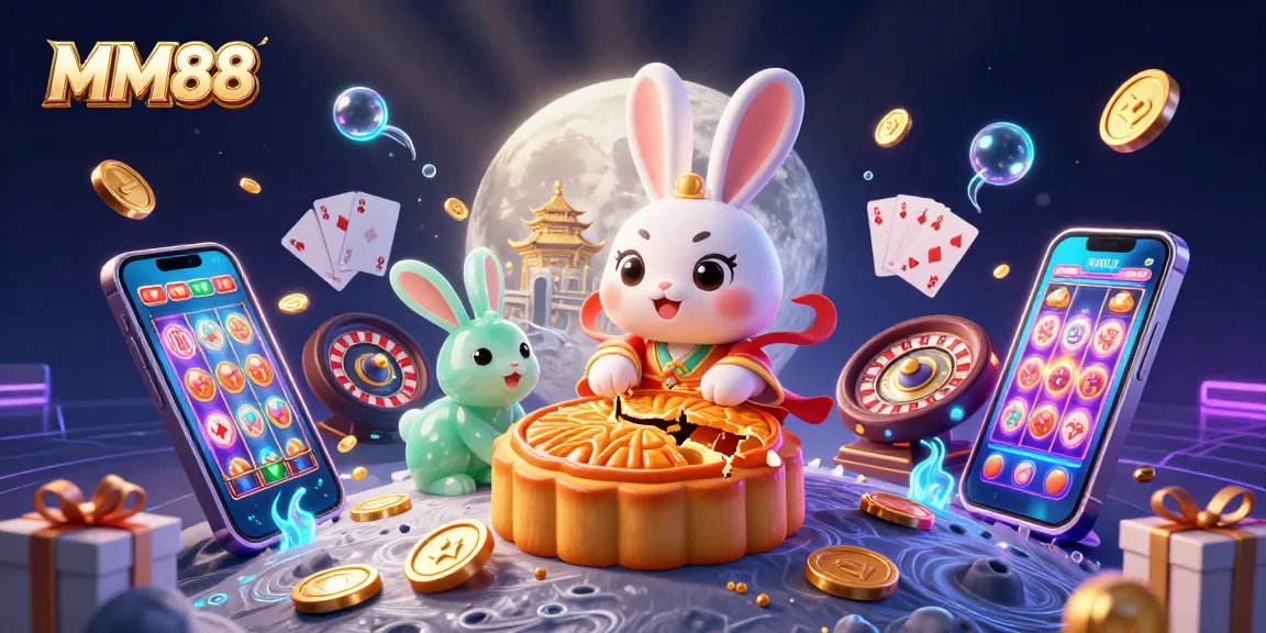 Experience thrilling games at MM88 with the cute moon rabbit and vibrant casino elements.