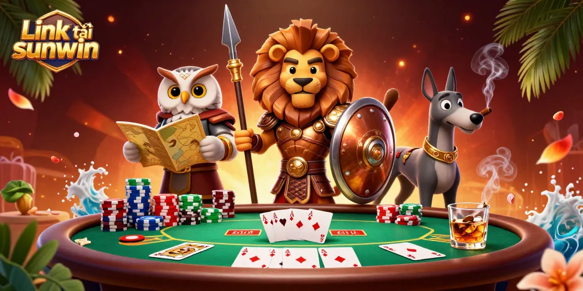 Engage with Link tải sunwin in this vibrant 3D poker-themed digital illustration.