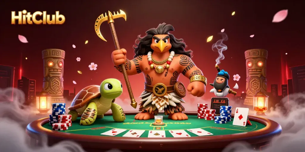HitClub showcases a vibrant poker scene with characters animated in an enchanting casino