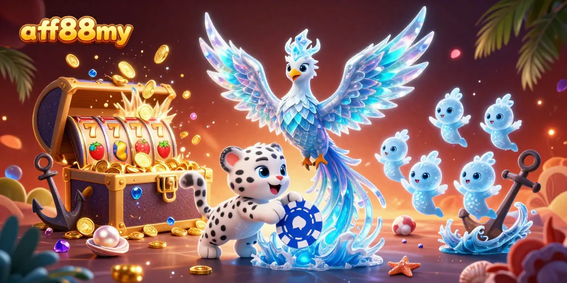 Engage with afb88my's vibrant casino culture featuring an enchanting phoenix, poker chips, and dazzling prizes.