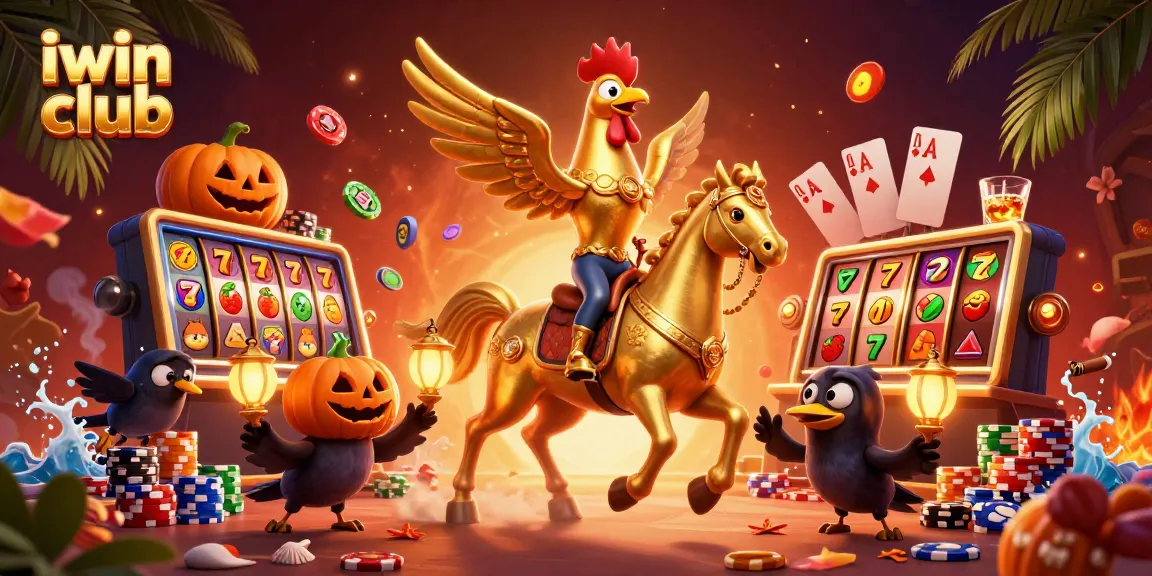 Experience thrilling gameplay at iwin club, showcasing dazzling slot reels and festive characters in a vibrant casino.