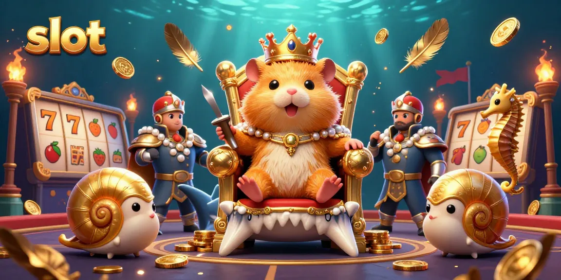 Spin your way to big wins with slots in this vibrant underwater casino scene featuring a golden hamster king.