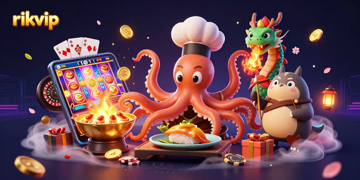 Experience thrilling gameplay at rikvip with a vibrant 3D illustration showcasing diverse casino elements.
