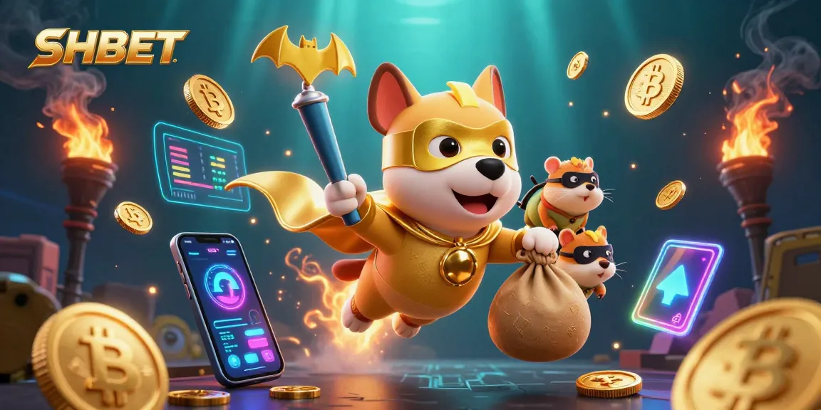 Bet on SHBET while enjoying a thrilling casino experience with a superhero dog and rich gaming elements.