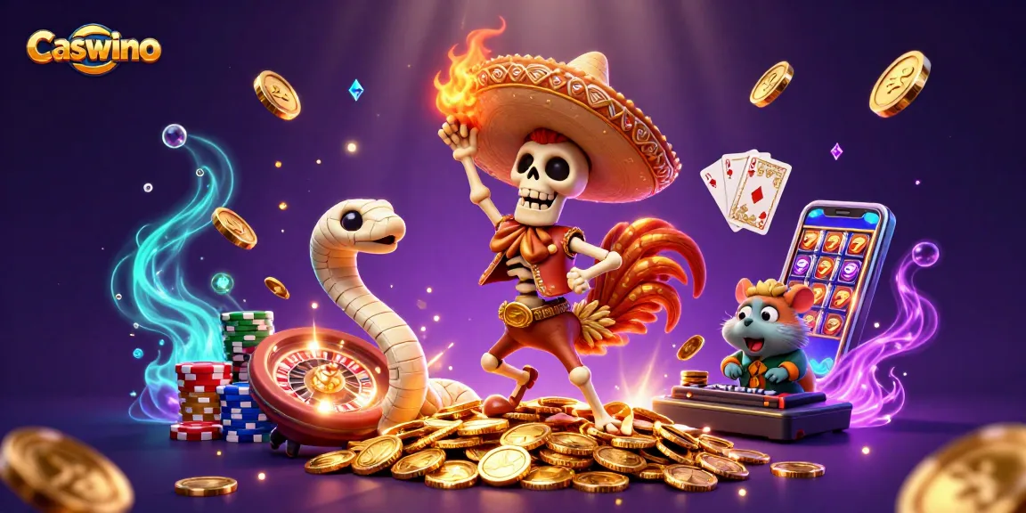 Celebrate wins at Caswino with dynamic gaming elements and lively characters in an engaging casino scene.