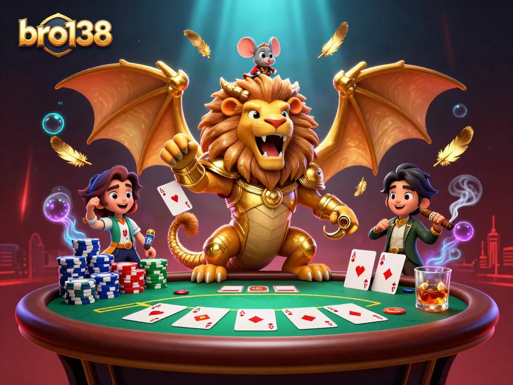 Engage in thrilling poker action at bro138 with a majestic chimera and poker elements
