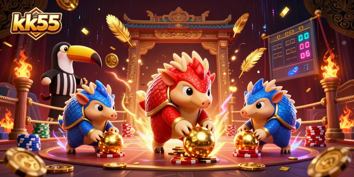 kk55 pangolins rolling through poker chips, featuring vibrant casino atmosphere and competitive action